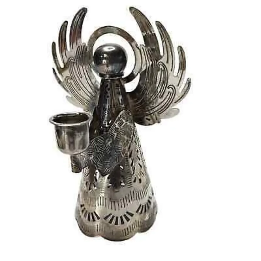 Vintage Metal‎ Angel Candlestick Holder Cutout Perforated Tin Holiday Christmas